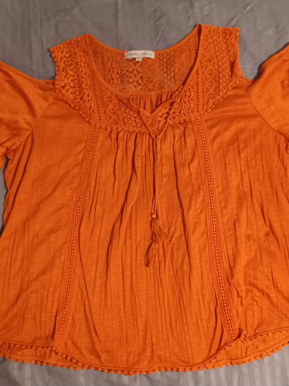 Absolutely Famous Rust Crochet Yoke Tunic Top Off The Shoulder Sleeves